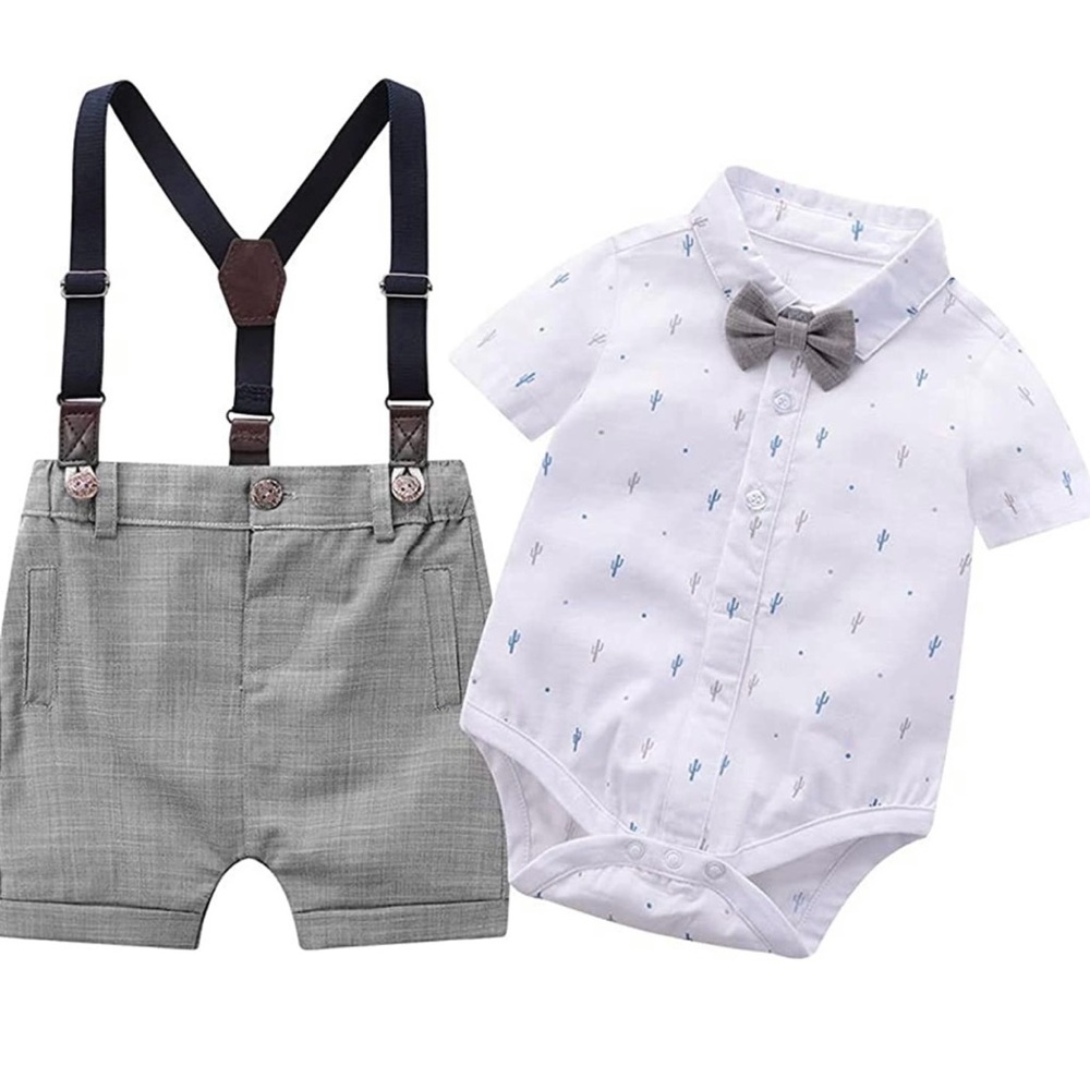 Charming Gray and White Baby Suspender Set